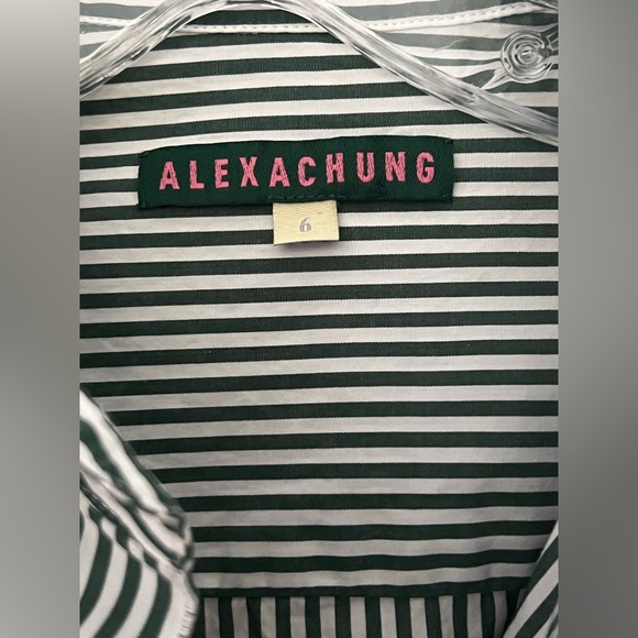 Alexa Chung Green and White Striped Ruffle Button-down Shirt 100% cotton US 2 - Picture 5 of 15